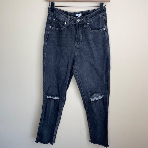 Nordstrom BP Womens High Rise Mom Jeans‎ Size 26 Black Ripped Cotton - Picture 3 of 10